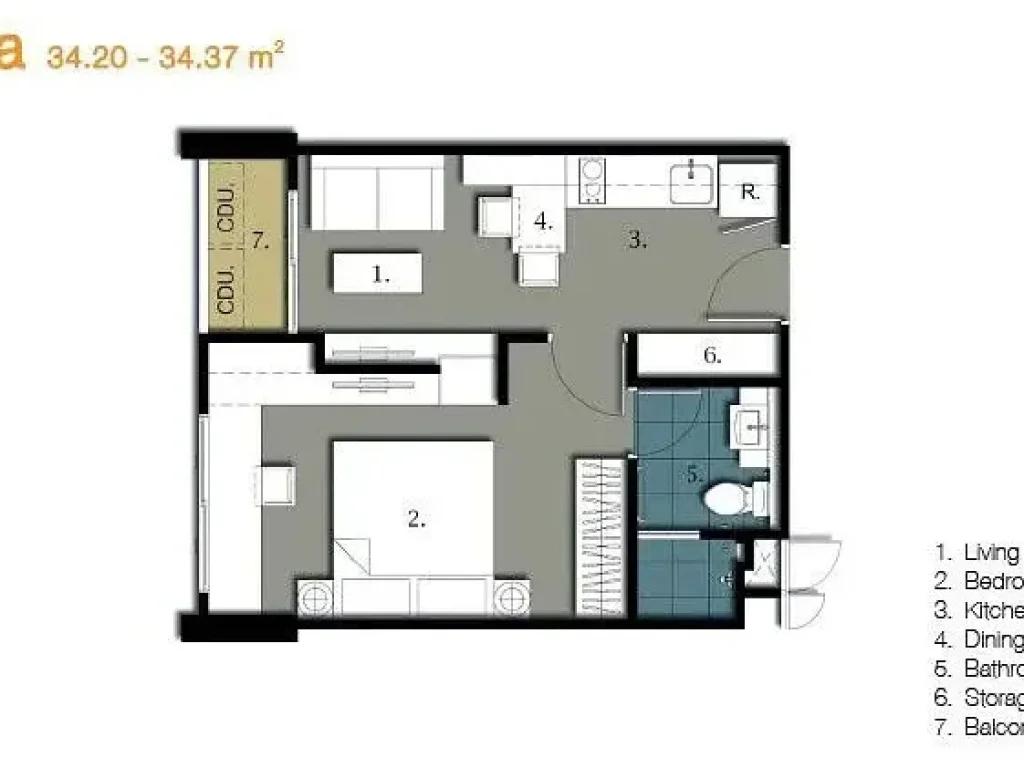 ให้เช่าคอนโด Residence 52 ขนาด 34 ตารางเมตร 1 ห้องนอน 1 ห้องน้ำ