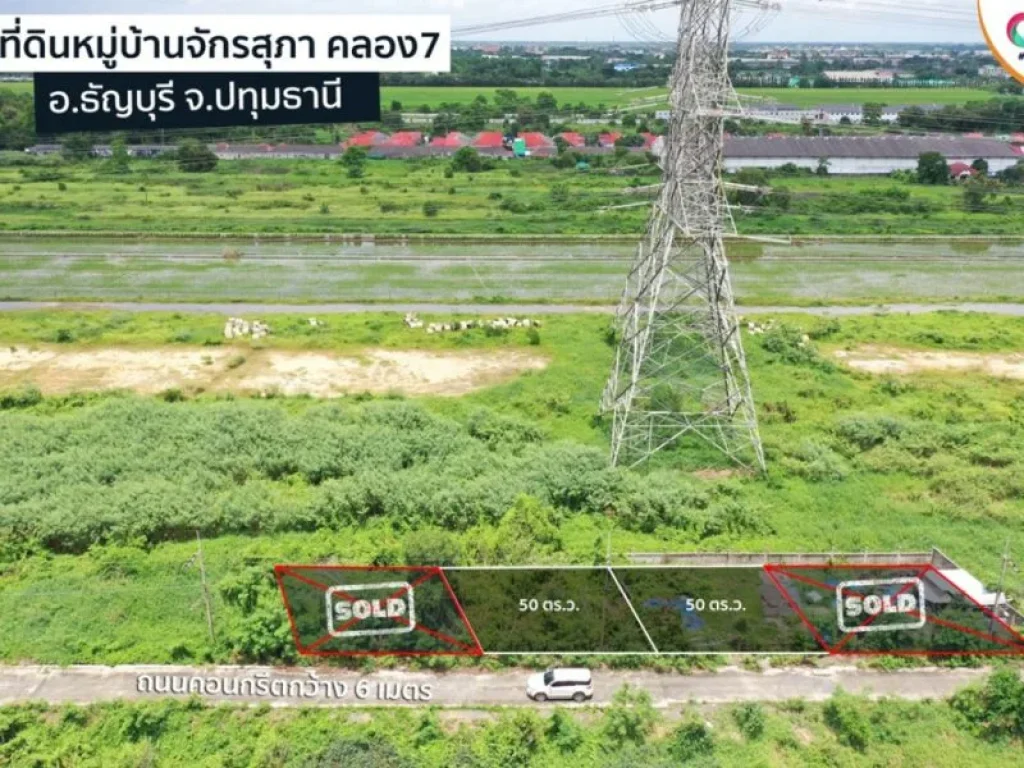 ขาย ที่ดิน คลอง 7 รังสิต ซอยชุมชนจักรสุภา 100 ตรวา