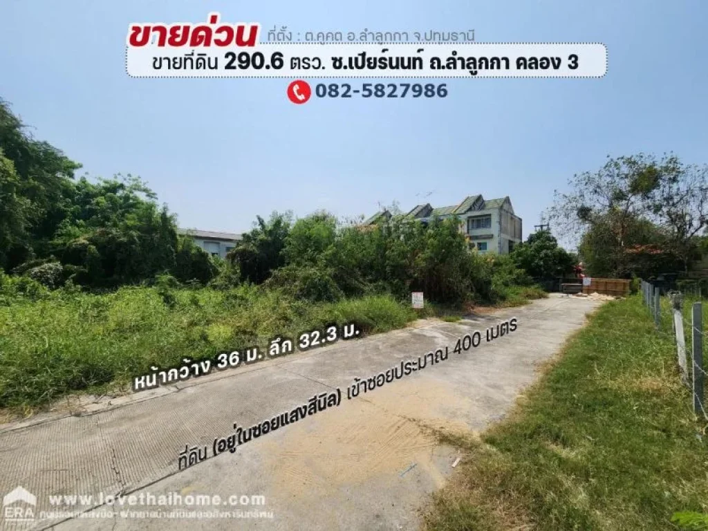 ขายที่ดิน ลำลูกกา คลอง 3 ซอยเปียร์นนท์ พื้นที่ 2906 ตรว