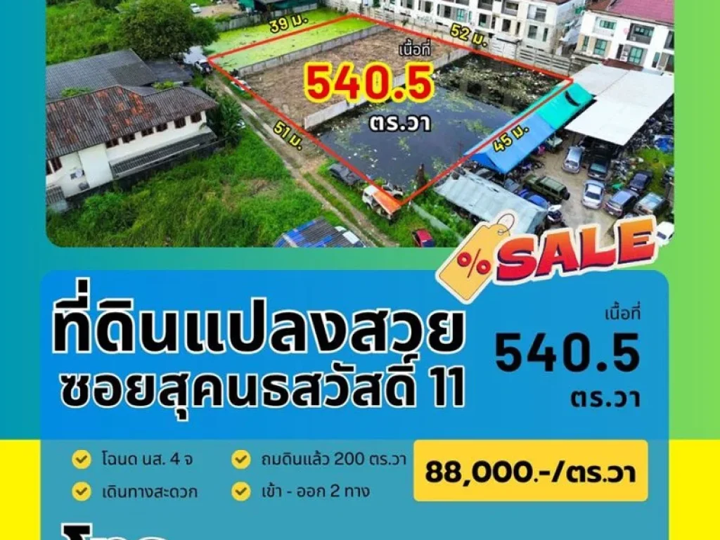 ขายที่ดินแปลงสวย ทำเลสุคนธสวัสดิ์ 7 แปลง เนื้อที่รวม 1-1-405