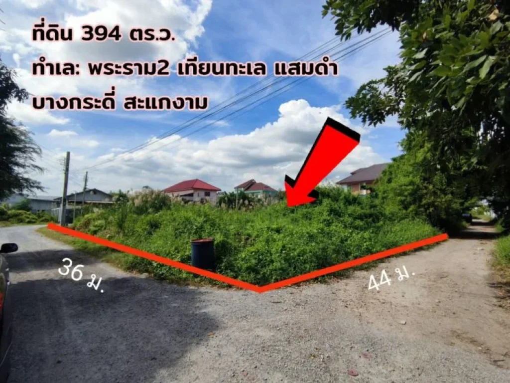 ขาย ที่ดิน เทียนทะเล 20 แยก 8 394 ตรว แปลงสวย กว้าง 36 ลึก 44