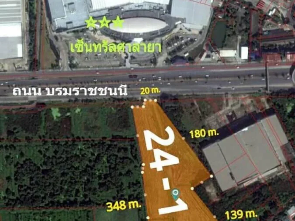 ขายที่ดินติดถนนบรมฯ ตรงข้ามเซ็นทรัลศาลายา 24-1-09 ไร่ ไร่ละ 15 ล้าน หน้ากว้าง 22 เมตร ระหว่างสาย5-6 สามพราน ทำเลดี พื้นทีสวย บรมฯกมที่ 25-26