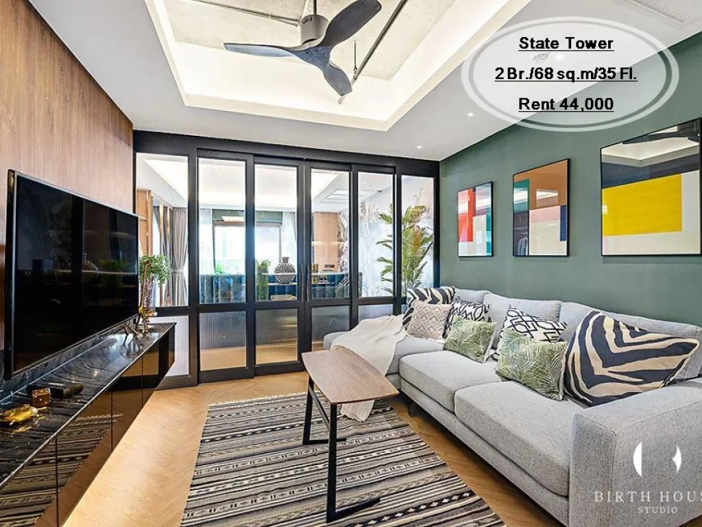 เช่า- State Tower 2 ห้องนอน 68 ตรม ชั้น 35 ใกล้ BTS สะพานตากสิน เช่า 44000