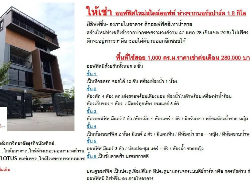 ให้เช่า ออฟฟิศใหม่สไตล์ลอฟท์ ซอยงามวงศ์วาน 47 แยก 28 ชินเขต 226