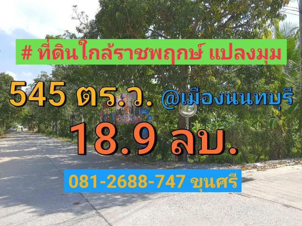 ขายที่ดินใกล้ราชพฤกษ์ 545 ตารางวา แปลงมุมม ติดถนนคอนกรีตสาธารณะ ตำบล บางรักน้อย อำเภอเมือง นนทบุรี