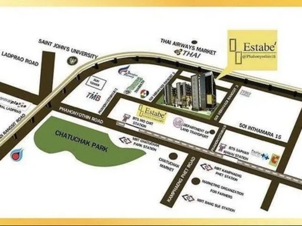 Condo Estabe Phahonyothin 18 ใกล้สถานที่สำคัญหลายแห่ง