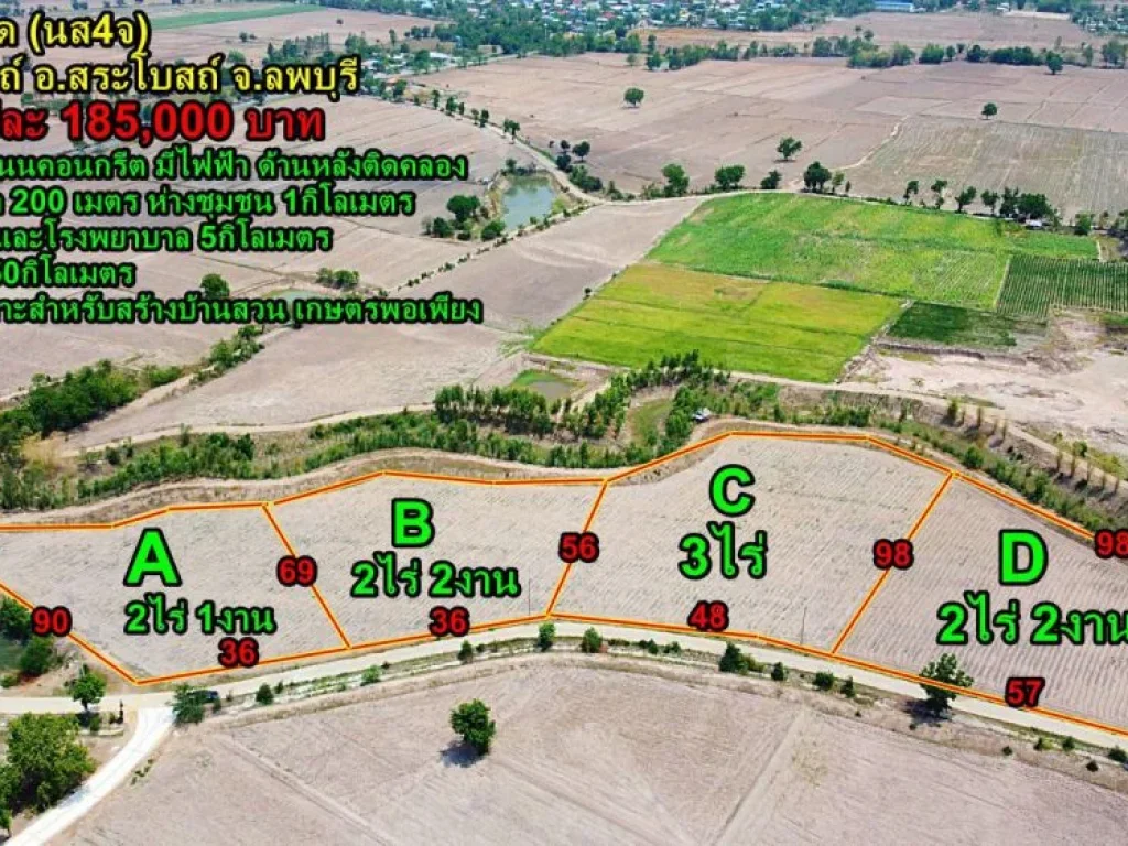 ที่ดินโฉนด 2-3ไร่ หน้าติดถนนหลังติดคลอง ตสระโบสถ์ อสระโบสถ์ จลพบุรี ราคาไร่ละ 185000บาท