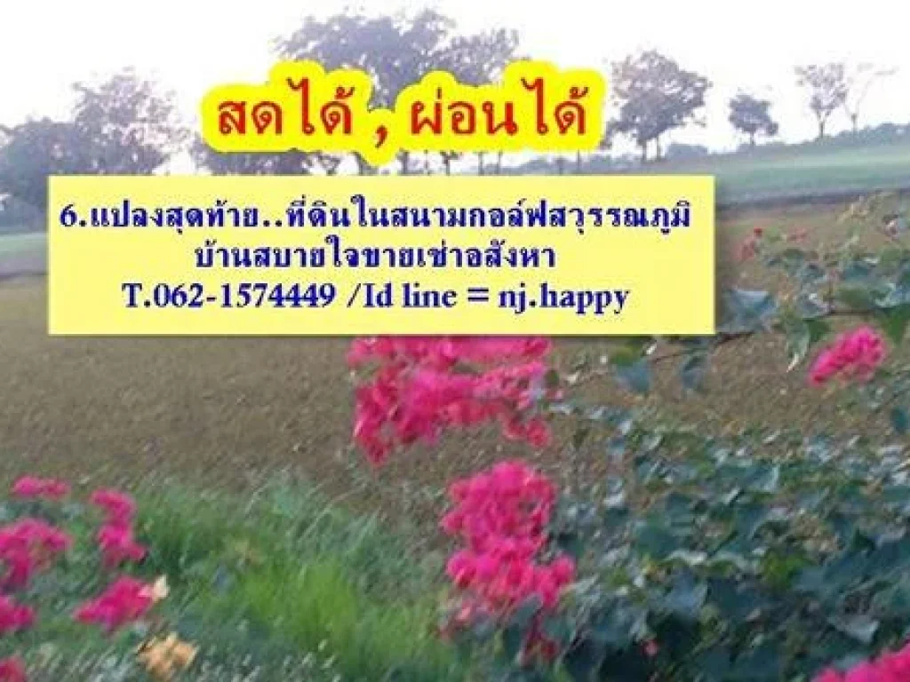 ที่ดินผ่อนได้ By ณจอม T062-1574449 ที่ดินพรีเมี่ยม 6 แปลงสุดท้าย สดได้ ผ่อนได้ในสนามกอล์ฟสุวรรณภูมิ