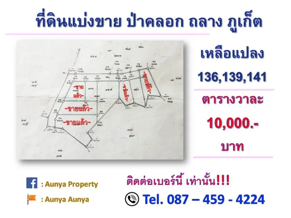 ที่ดินแบ่งขาย ป่าคลอก ภูเก็ต Tel087 459 4224