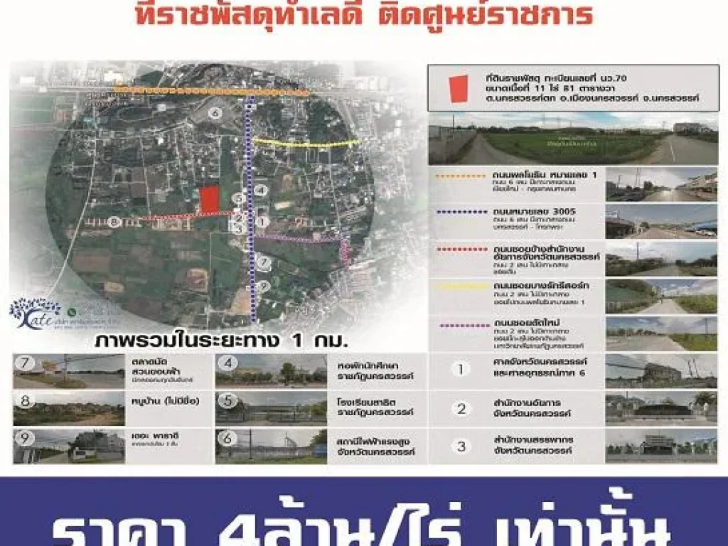 ขายที่ดินในตัวเมืองนครสวรรค์ รวม 11ไร่81ตรว แบ่งขายได้ ใกล้ที่ราชการ