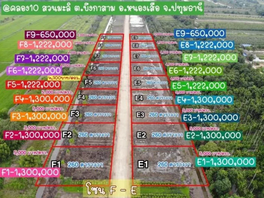 ZSL210713 ที่ดินสวย ผ่อนได้ แบ่งแปลงขาย ใกล้ กทม คลอง10 หนองเสือ ปทุมธานี