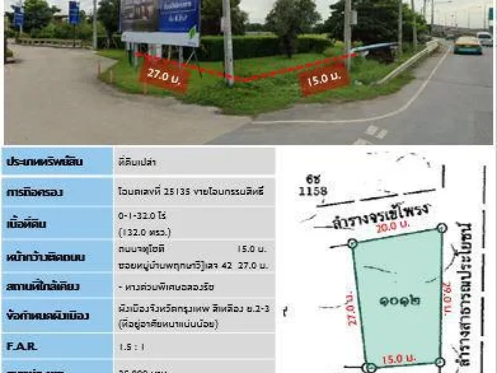 ขายที่ดินหมู่บ้านพฤกษาวิลเลจ 42 เนื้อที่ 132 ตรว ใกล้ทางด่วนพิเศษฉลองรัช S15