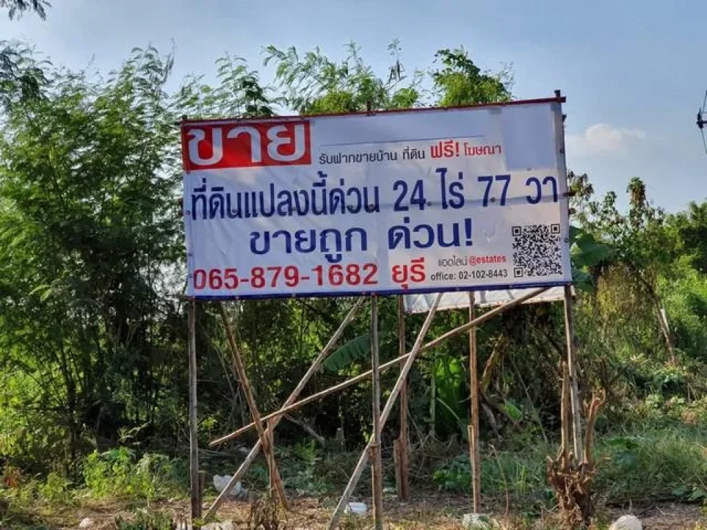 ขายที่ดิน 24-0-77 ไร่ บ้านกล้วย-ไทรน้อย ติดถนน