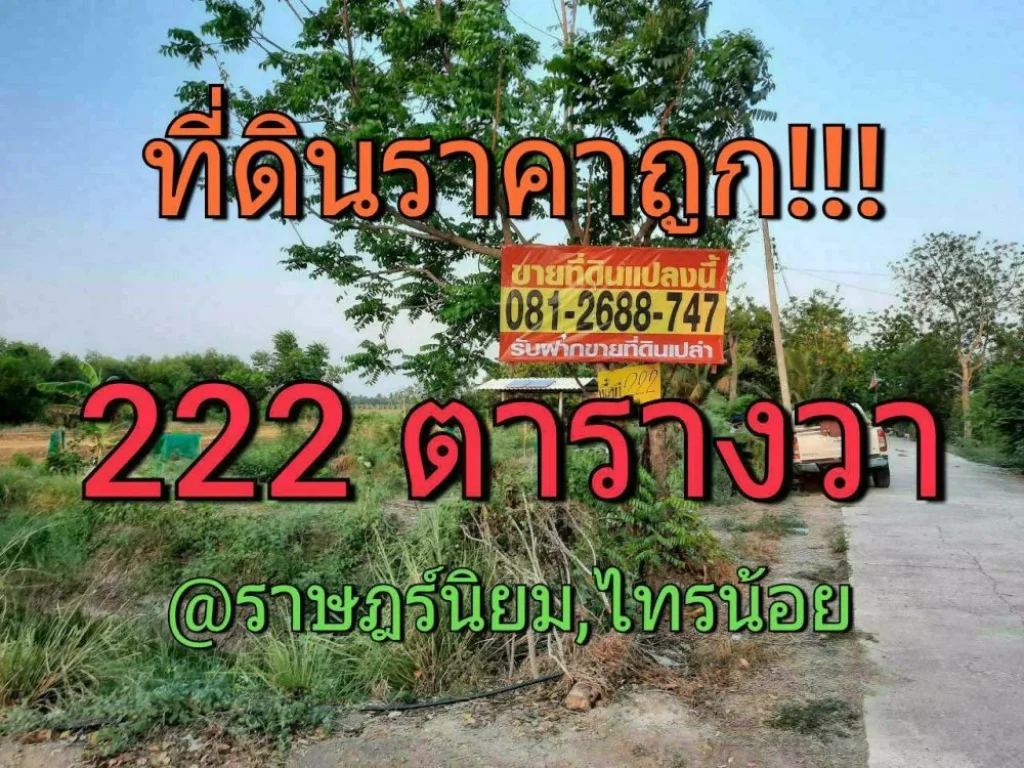 ขายที่ดินราคาถูกราษฎร์นิยม 222 ตารางวา ใกล้ถนนบางบัวทอง-สุพรรณบุรี340 อไทรน้อย จนนทบุรี