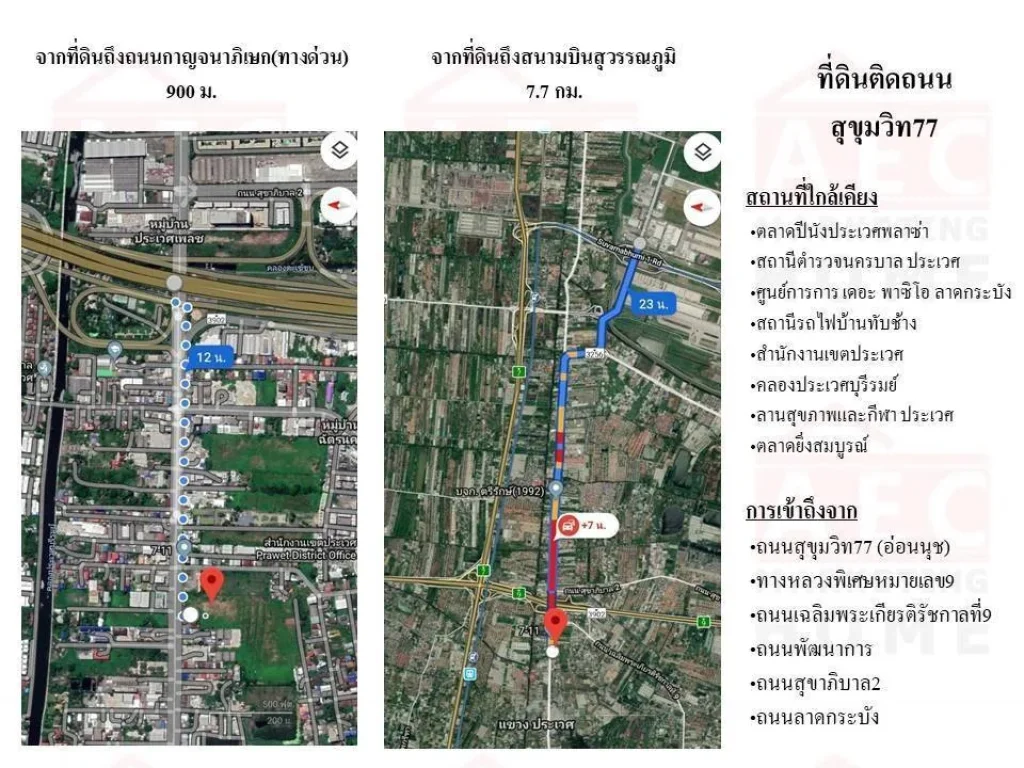 ขายที่ดินเปล่า ซอยอ่อนนุช88 ติดถนนสุขุมวิท77 ทำเลดี