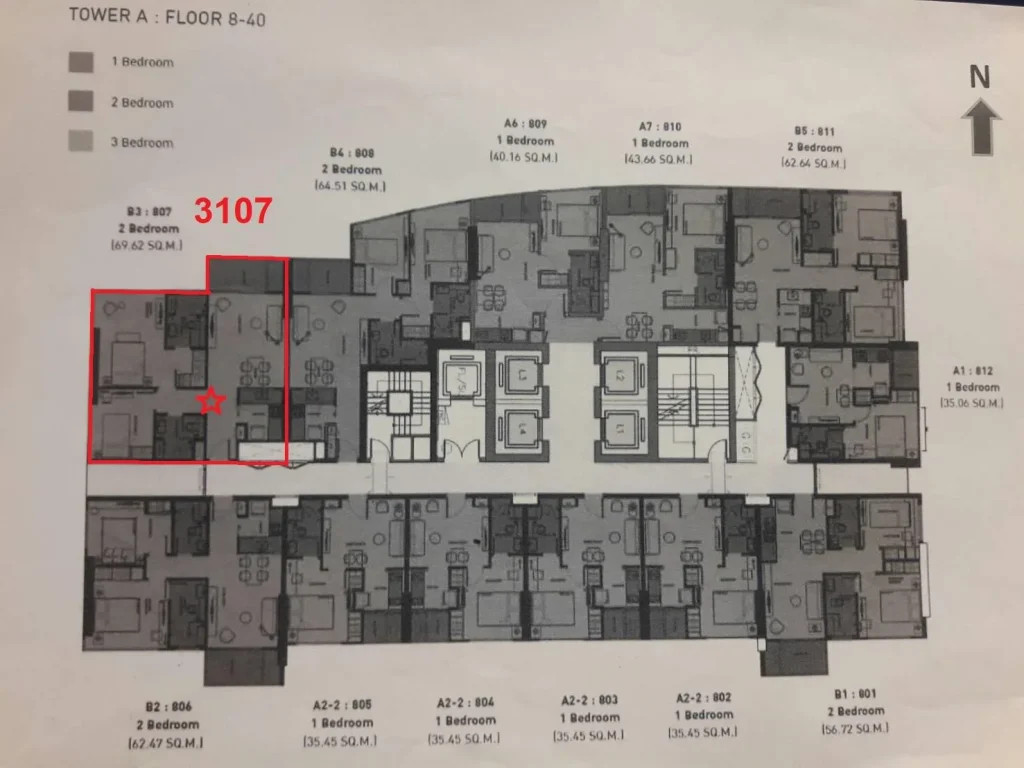 ขายดาวน์ถูกThe Saint Residences 2 Bed ชั้นสูง