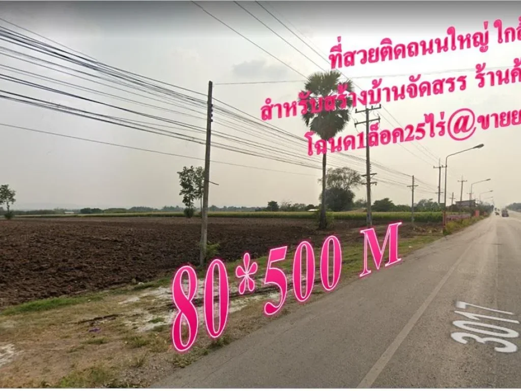 ที่สวยติดถนนใหญ่ 3017 ลพบุรี-วังม่วง โฉนด 25 ไร่ หน้ากว้าง 80 เมตร เจริญใกล้ตลาดซอย12