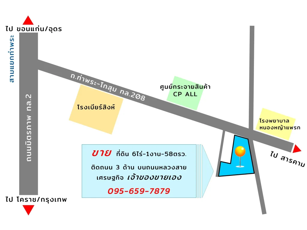 ขายที่สวยใกล้ศูนย์กระจายสินค้า CP ALL-ขอนแก่น 6-1-59 ไร่