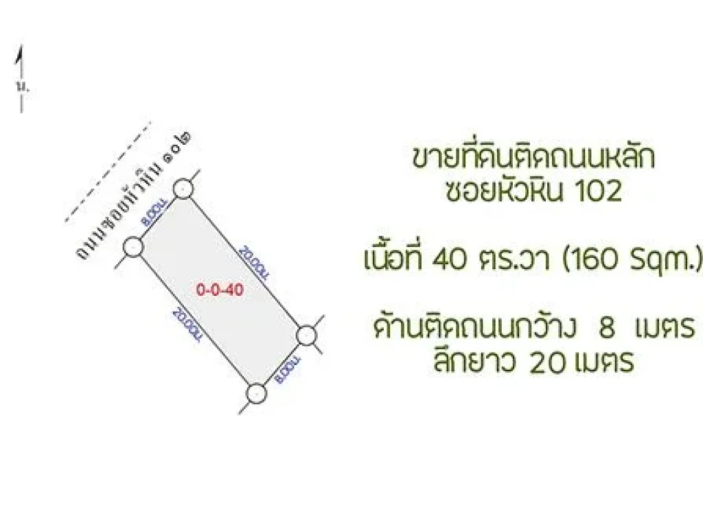 ขายที่ดินหัวหินซอย 102 ติดถนนหลัก เนื้อที่ 40 ตรวา