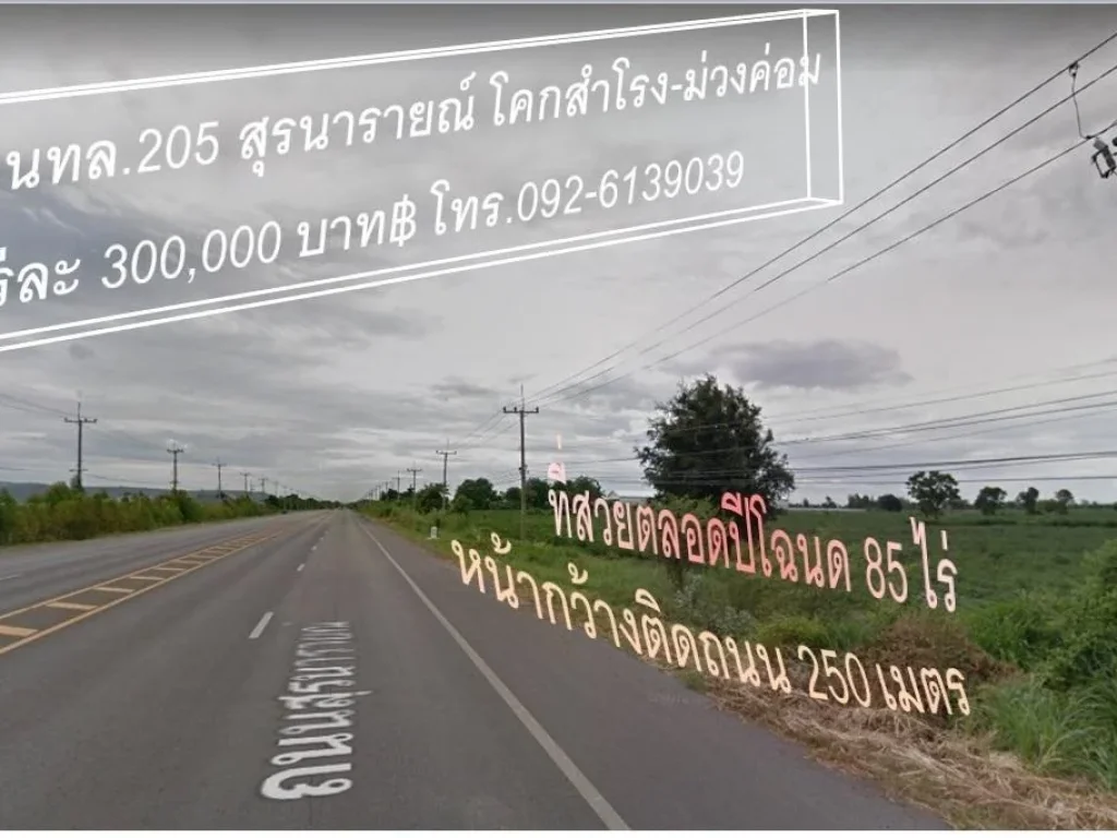 ที่สวยตลอดปีบนทล205 สุรนารายณ์ โฉนด 85 ไร่ หน้ากว้าง 250 เมตร ใกล้สนามกอล์ฟ