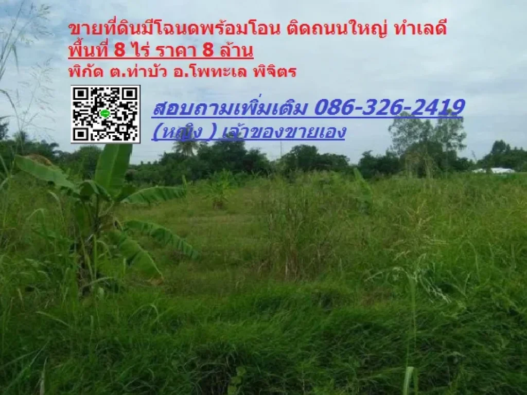 ขายที่ดิน 8 ไร่ ราคาถูก อบางมูลนาก จพิจิตร