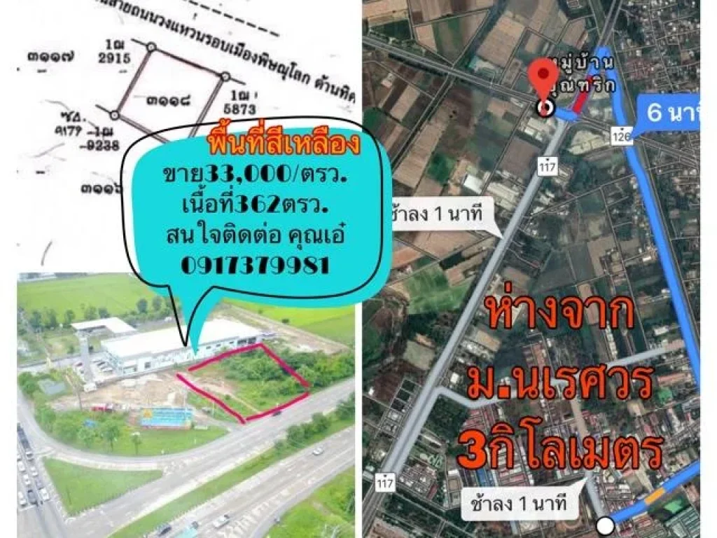 ขายที่ดิน จพิษณุโลก ห่างจาก มนเรศวรเพียง6นาที