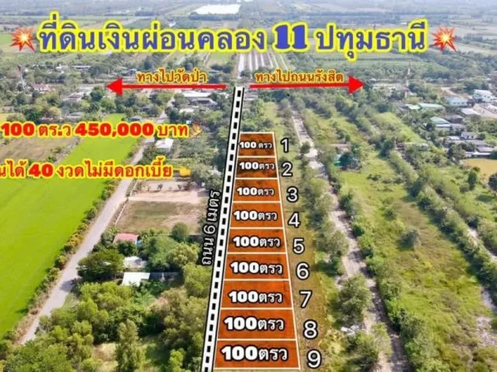 เฟช4 ที่ดินใกล้วัดป่าคลอง11 ห่างถนนพหลโยธิน 6 กม