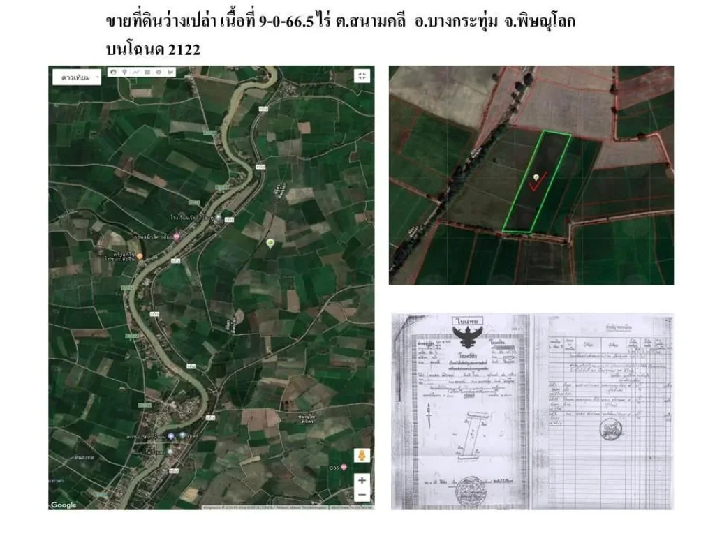 ขายที่ดินว่างเปล่า เนื้อที่ 9-0-665 ไร่ อบางกระทุ่ม จพิษณุโลก