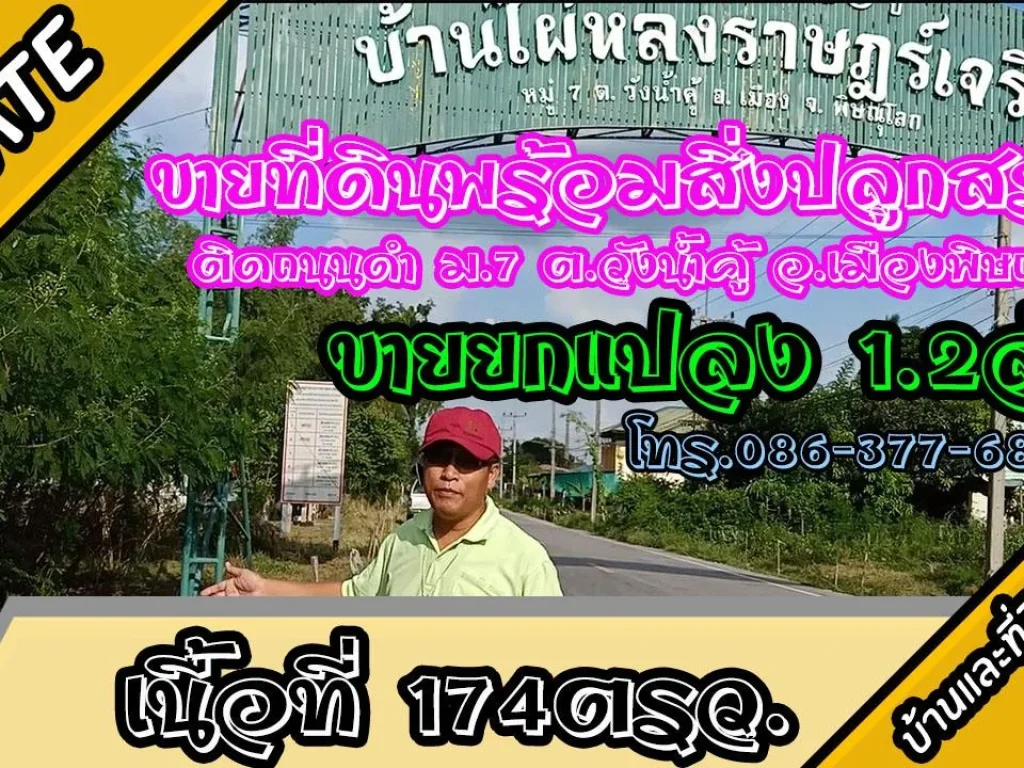 ขายที่ดินพร้อมสิ่งปลูกสร้าง ติดถนนดำ 174ตรว ตวังน้ำคู้ อเมืองพิษณุโลก ยกแปลง 12ล