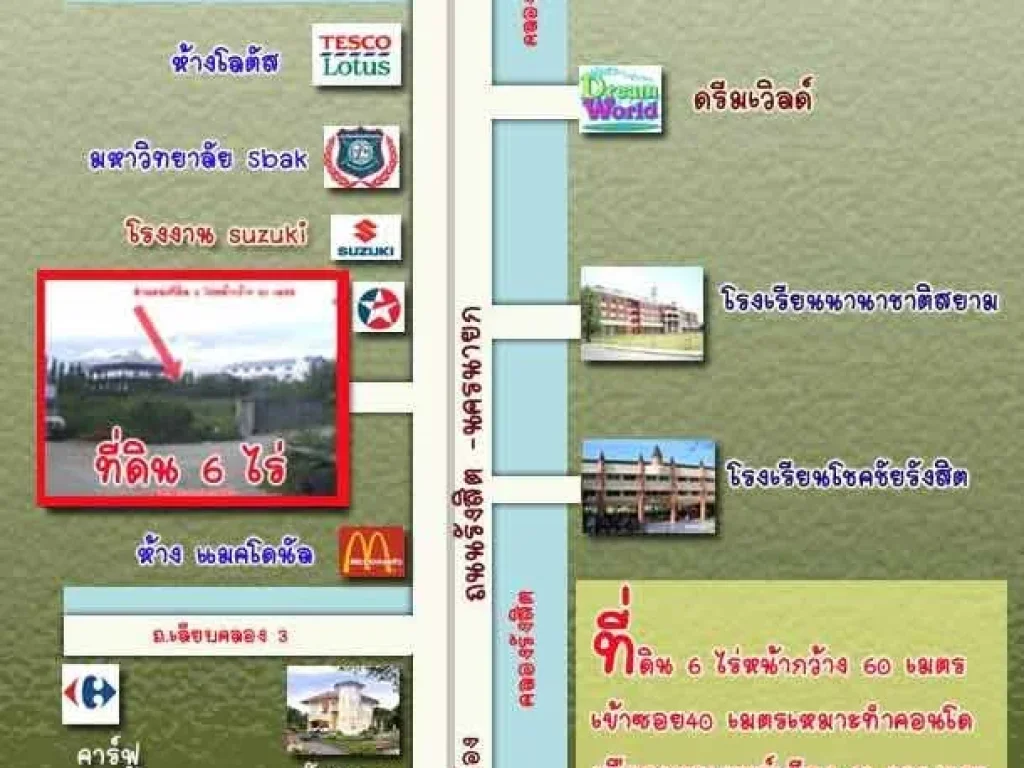 ขายที่ดิน 6 ไร่ ไกล้มหาวิทยาลัย sbak รังสิต สร้างใหม่ ขายถูก