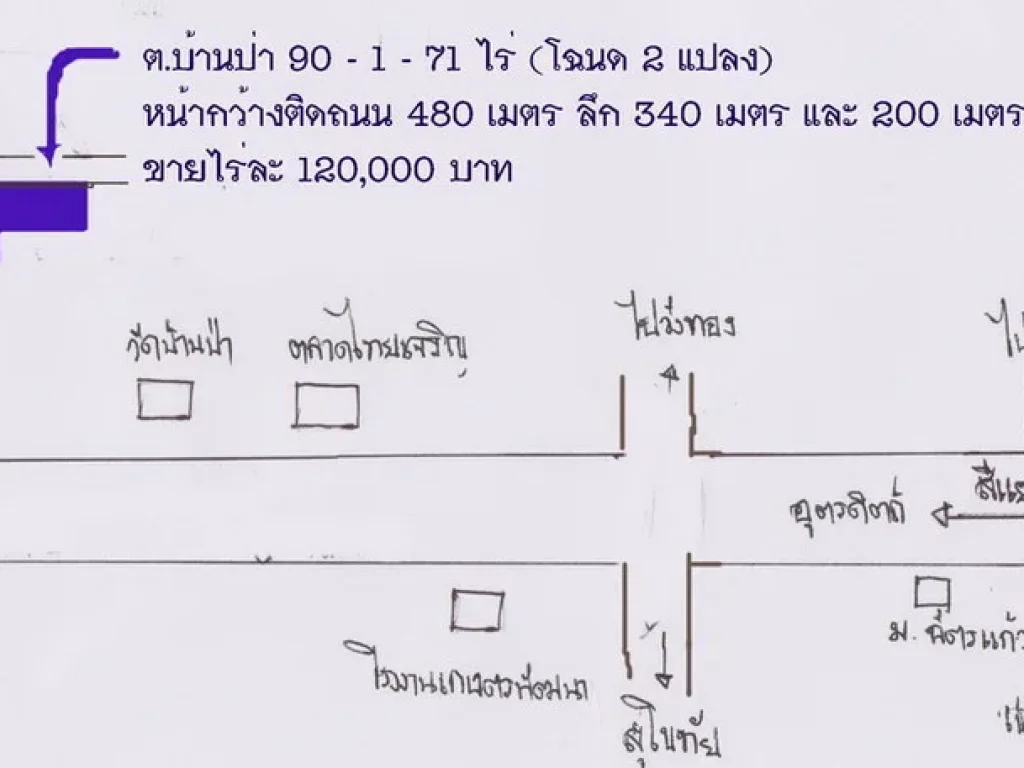 ขายที่ดินไร่อ้อย จพิษณุโลก อเมือง ตบ้านป่า 90-1-71 ไร่ๆละ 120000 บาท