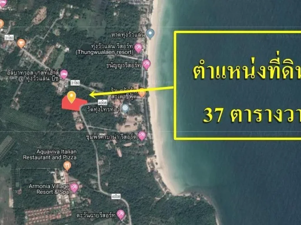 ขายที่ดินใกล้ชายฝั่งทะเล221เมตรราคาถูกที่สุดใกล้หาดทุ่งวัวแล่น ห่างจากบริษัทพีอาร์ดีเจจำกัด562เมตรบรรยากาศดีเดินทางสะดวก