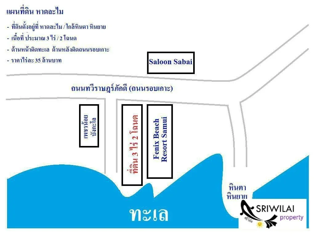 ขายที่ดินติดชายหาด เกาะสมุย 3ไร่