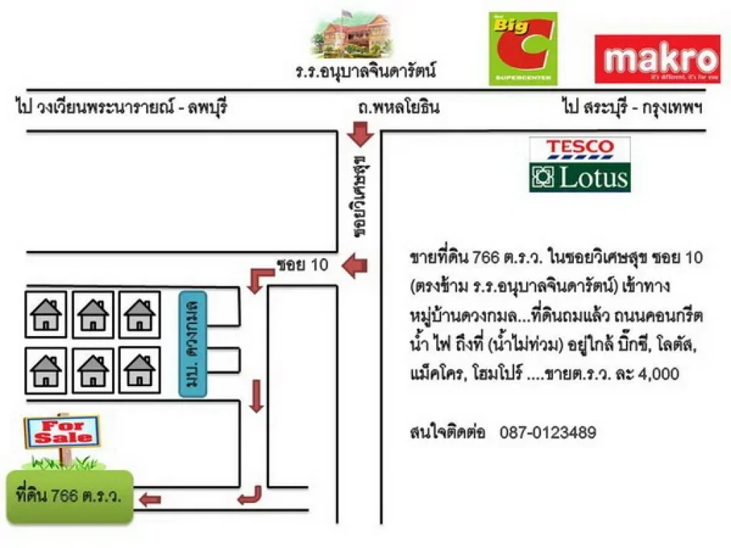 ต้องการขายที่ดิน 766 ตรว อเมือง ลพบุรี ถนนคอนกรีต น้ำ ไฟ ถึงที่ ที่ดินถมแล้วน้ำไม่เคยท่วม