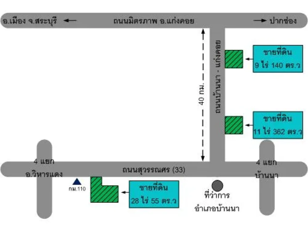 ขายที่ดินถมแล้ว 3 แปลง ติดถนนบ้านนา-แก่งคอย