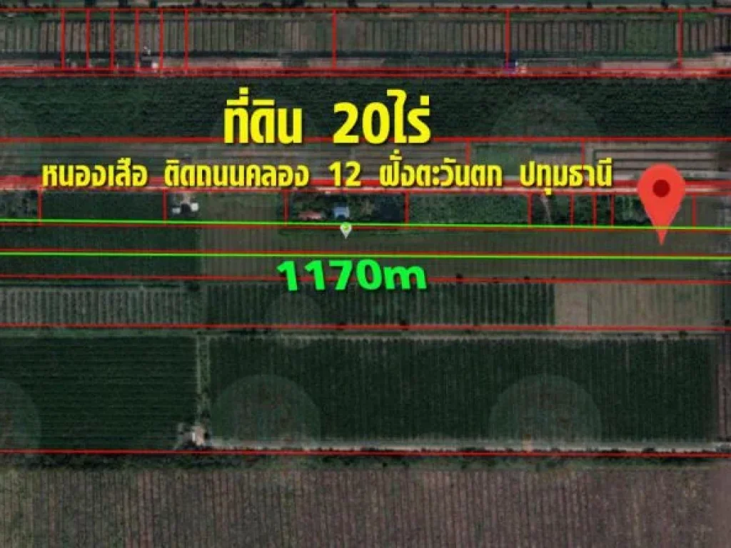 ที่ดิน หนองเสือ ติดถนนคลอง 12 ฝั่งตะวันตก 20ไร่ ปทุมธานี