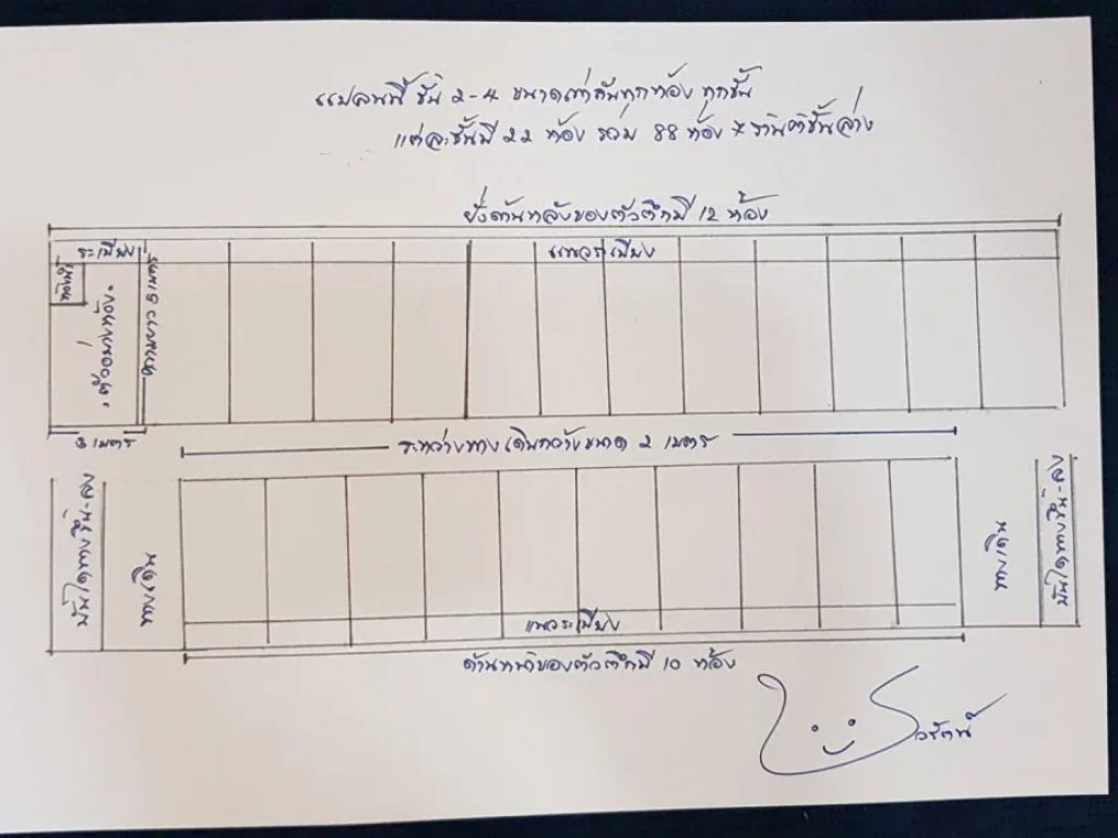 อพาร์ทเม้นท์ 5 ชั้น เนื้อที่ 180 ตรว เต็มพื้นที่ ชั้น 2 4 มีห้องเช่า 88 ห้องพร้อมห้องน้ำ