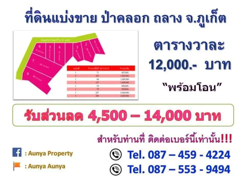 ที่ดินแบ่งขาย ป่าคลอก ถลาง จภูเก็ต Tel087 459 4224 เฉพาะเบอร์นี้มีส่วนลด