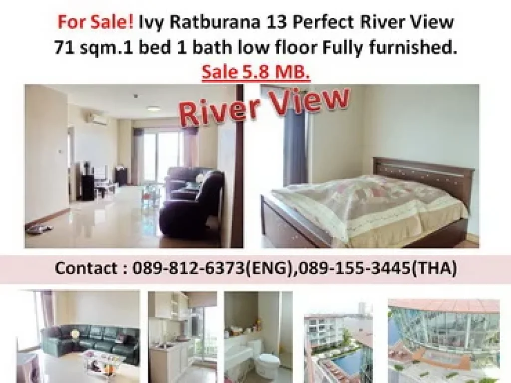 ขายด่วน Ivy River condo ราษฎร์บูรณะ 13 ติดแม่น้ำ ใกล้ ธกสิกรไทย สนงใหญ่