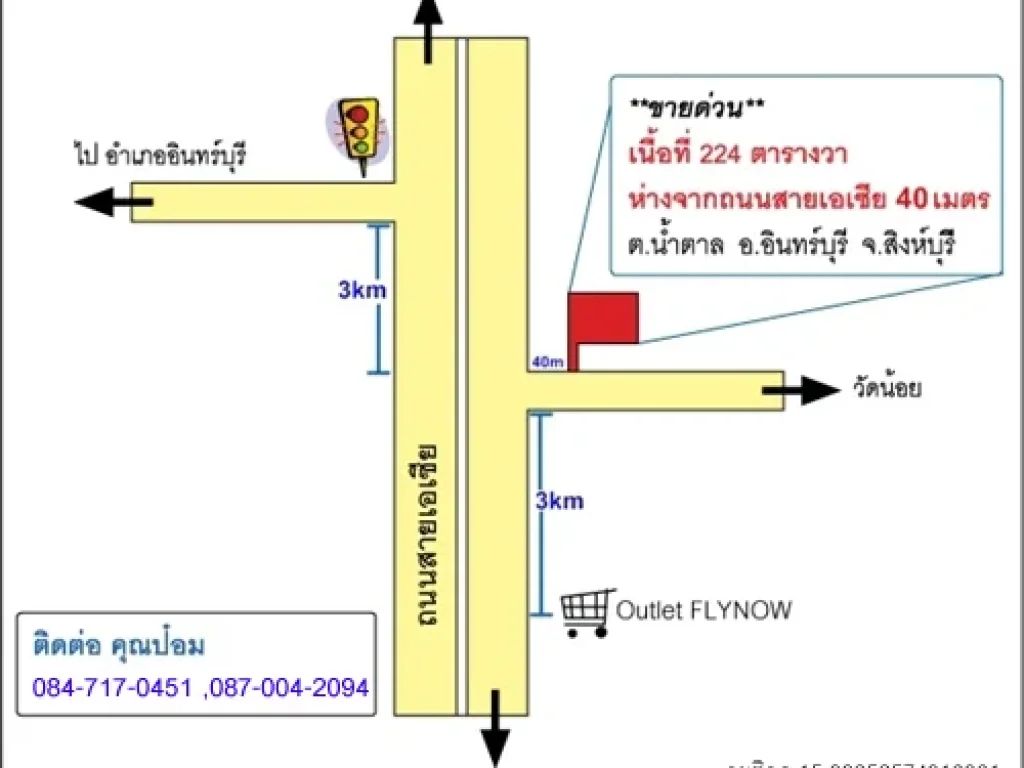 ขายด่วน ที่ดิน ติดถนนสายเอเซีย ออินทร์บุรี จสิงห์บุรี