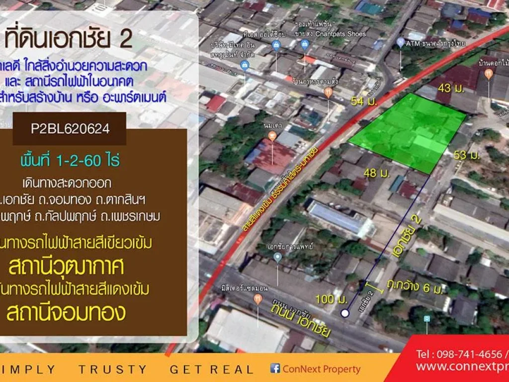 ขายที่ดิน1-2-60 ไร่ เอกชัยซอย2 ติดททางรถไฟ