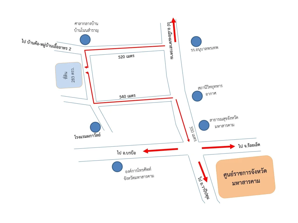 ขายที่ดินใกล้ศูนย์ราชการจังหวัดมหาสารคาม เนื้อที่ 283 ตรว