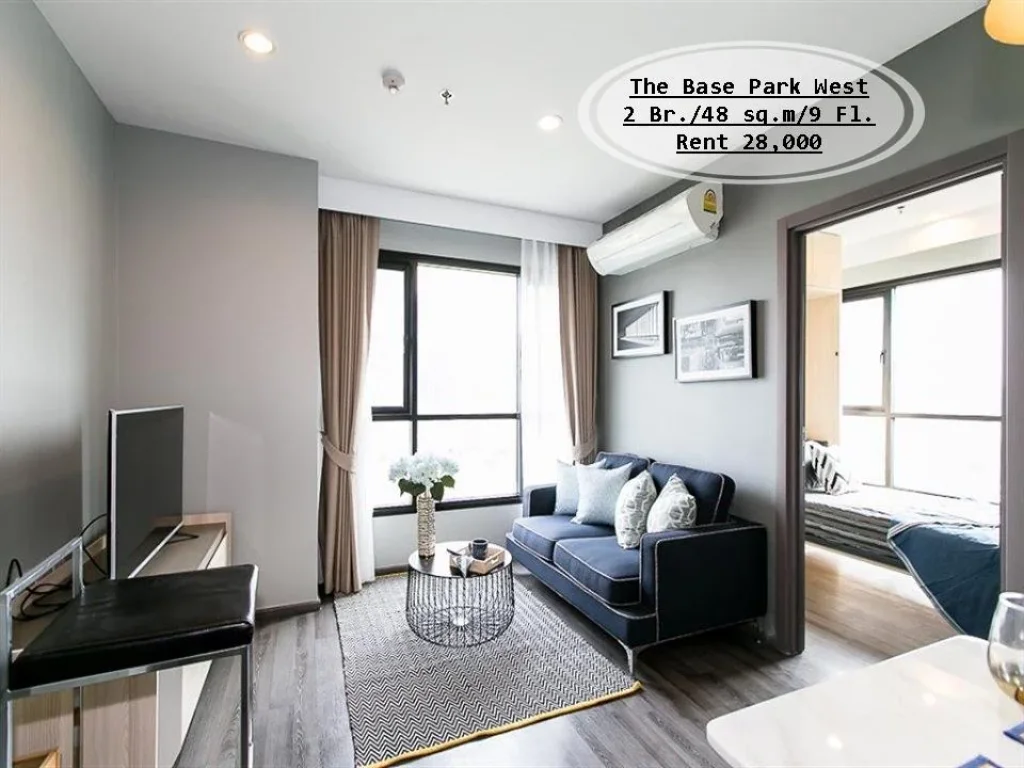 เช่า-The Base Park West 2นอน48 ตรม ชั้น 9 ตกแต่งสวย ใกล้ BTS อ่อนนุช เช่า 28000