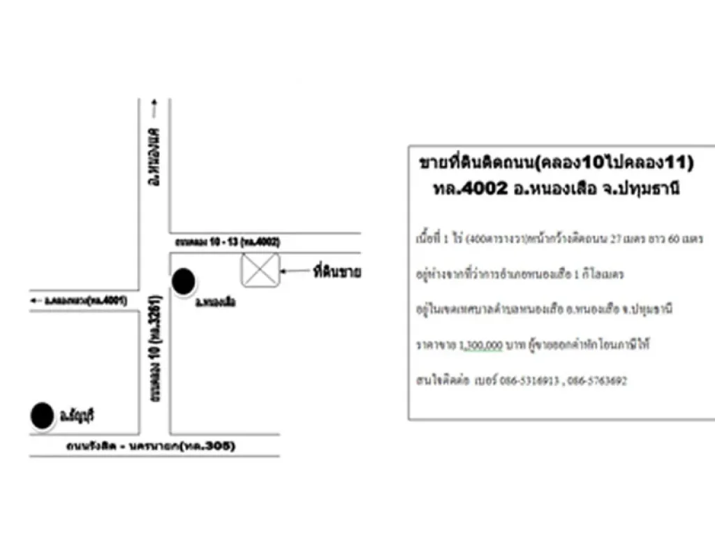 ขายที่ดินติดถนนคลอง10ไปคลอง11 ทล4002 อหนองเสือ จปทุมธานี