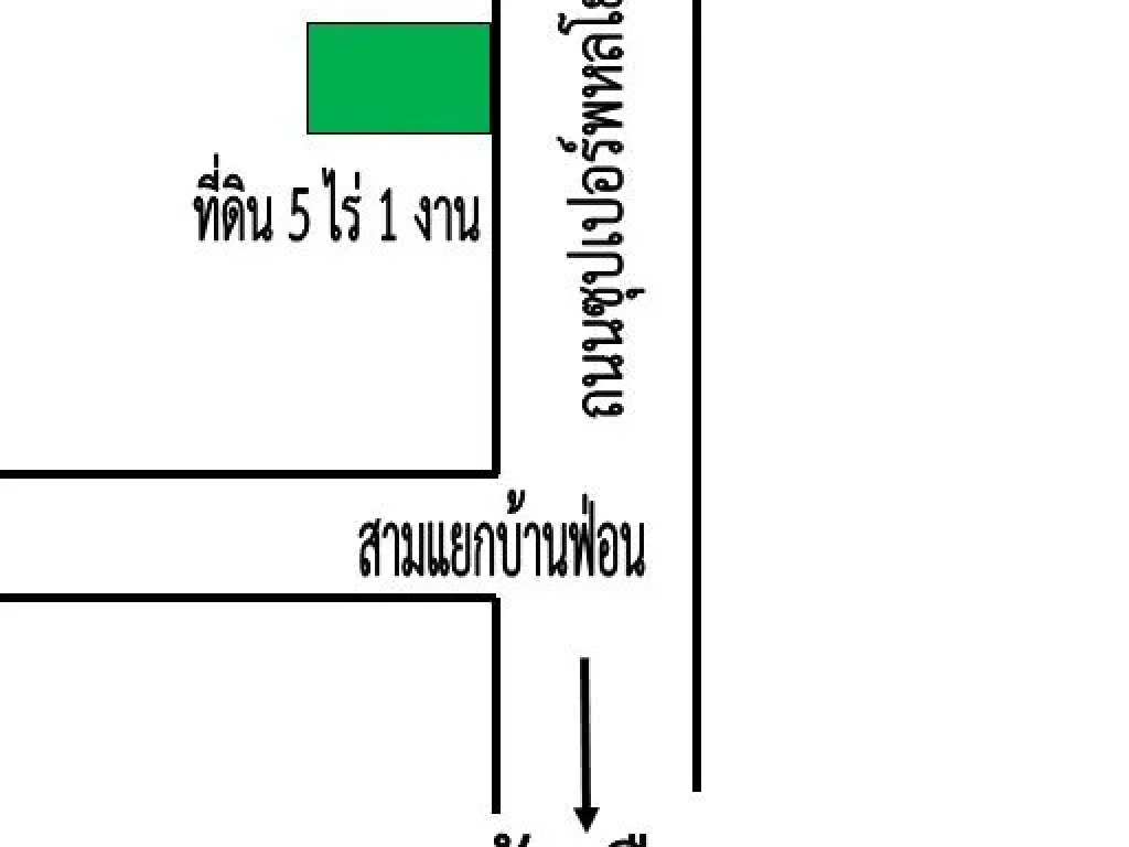 ขายที่ดินติดถนนซุปเปอร์พหลโยธิน 5 ไร่ 1 งาน หน้ากว้าง 50 เมตร ใกล้สามแยกบ้านฟ่อน