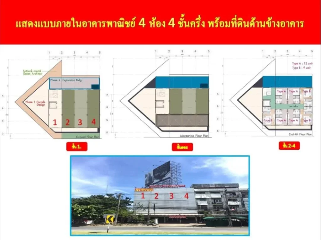 ขายอาคารพาณิชย์ 4 ชั้นครึ่ง 4 คูหา เนื้อที่ 1095 ตรว ติดสถานีรถไฟฟ้า สายสีเขียว สายสีชมพู สถานีหลักสี่