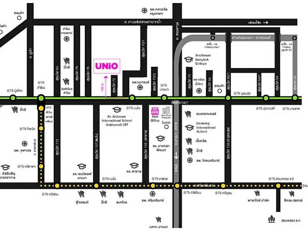 คอนโด ยูนิโอ สุขุมวิท 72 ใกล้ BTS สถานีแบริ่ง ห้องสตูดิโอ ชั้น3 ทิศตะวันออก เครื่องใช้ไฟฟ้าครบ เฟอร์ครบ