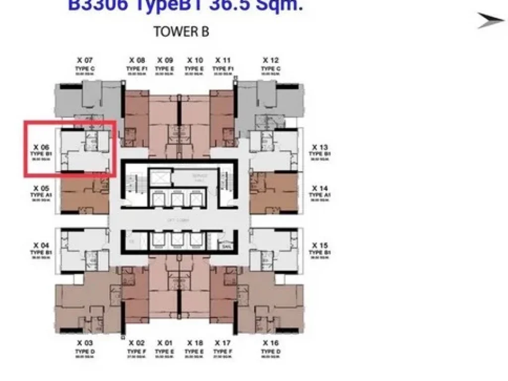 ขายดาวน์ขาดทุน One9Five ห้อง B3306 ตึก B ชั้น 33 Type B1 ห้องนอนแยก ครัวปิด