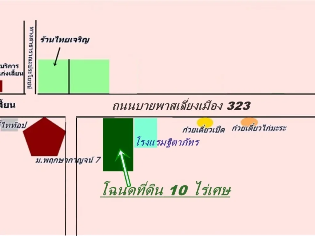 ขายที่ดินเปล่า โฉนด 10 ไร่เศษ ติดถนนบายพาสเลี่ยงเมือง 323 ก่อนถึงสี่แยกแก่งเสี้ยน