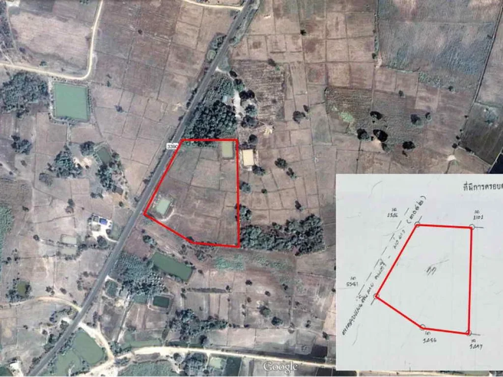 ขายที่ดินโฉนด 13 ไร่เศษ ติดถนน 3390 หน้ากว้างประมาณ 130 เมตร